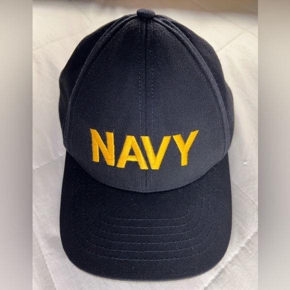 US Navy SnapBack Cap by Grafitti Made in USA Navy Blue with Yellow Embroidery - Picture 1 of 6